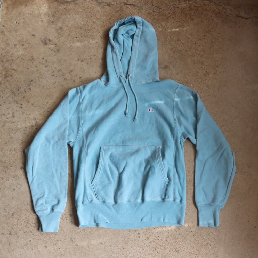 Vintage Champion Reverse Weave Hoodie Baby Blue Aqua Size Small Unisex